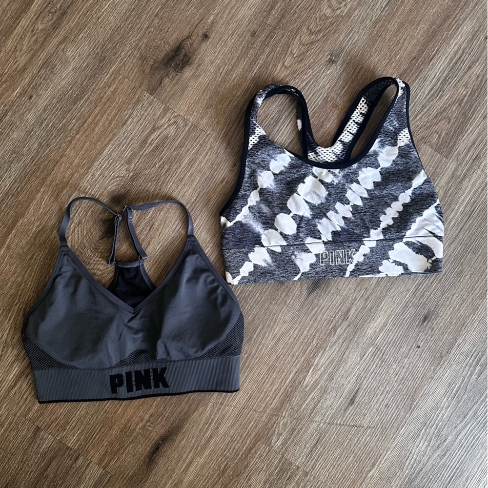 Victoria's Secret Pink Sports Bra LOT OF 2 Racerback Gray Tie Dye Womens Small